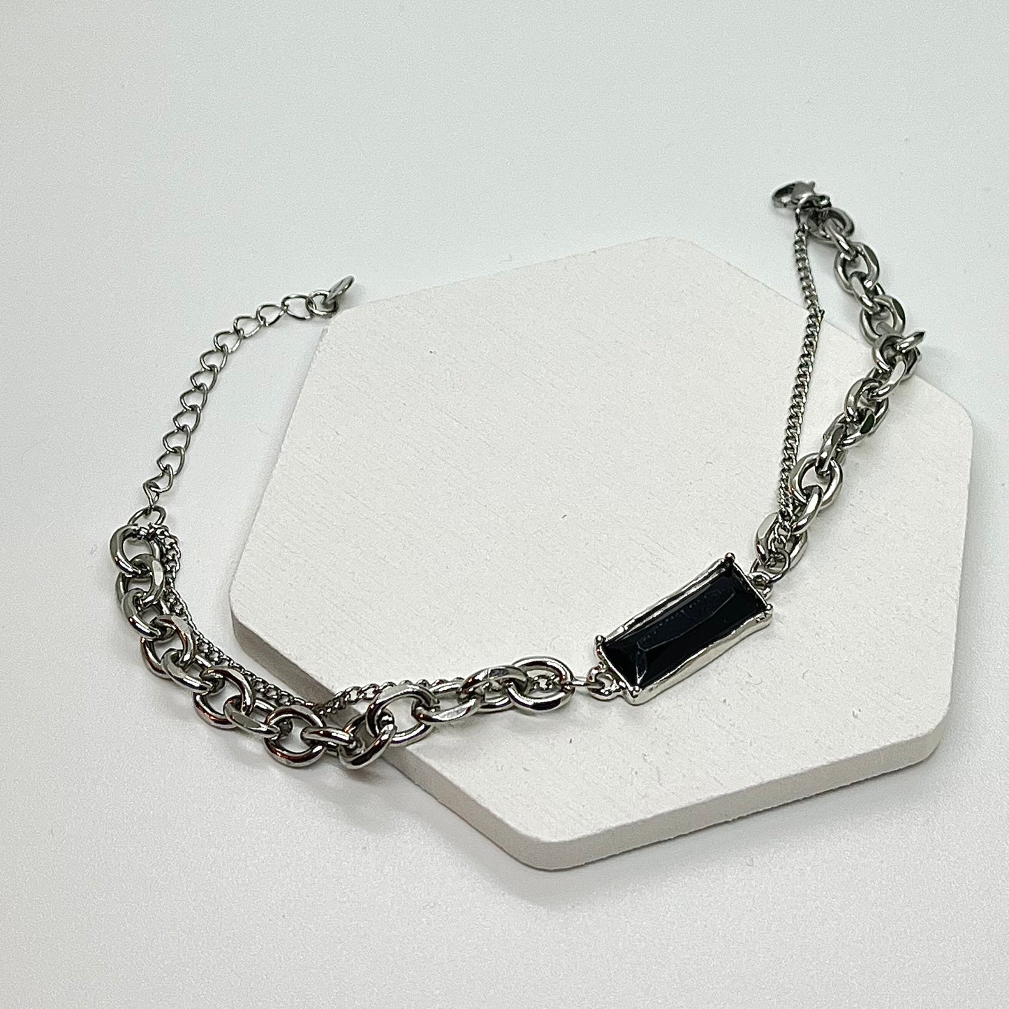 Black charm double chain bracelet