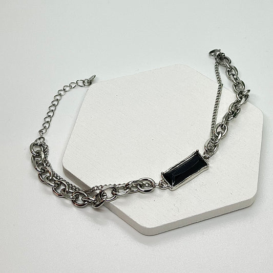 Black charm double chain bracelet