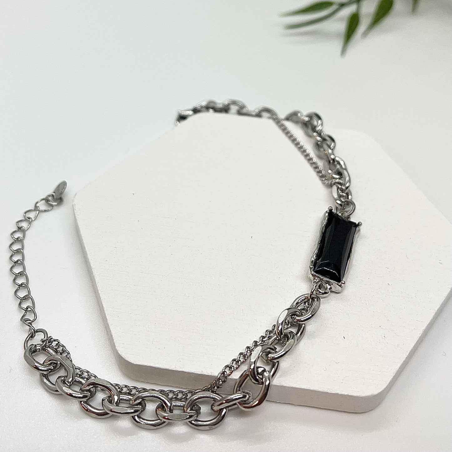 Black charm double chain bracelet